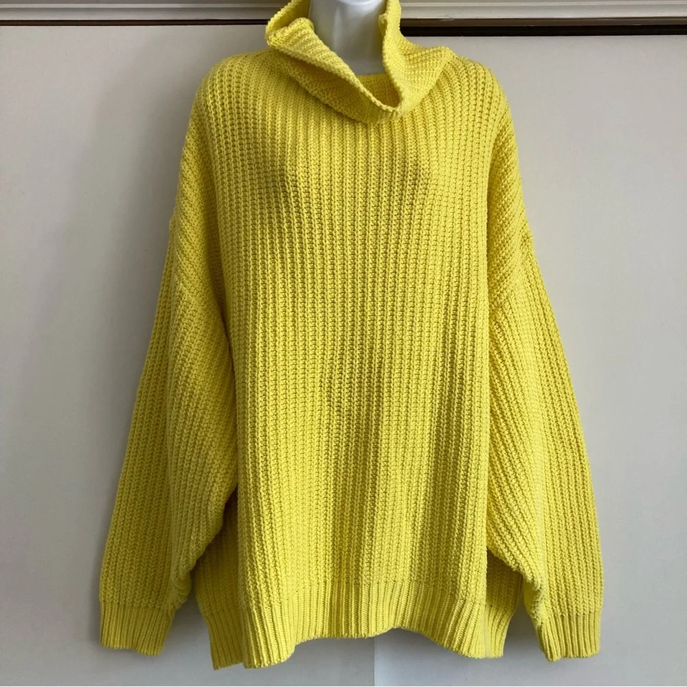 Free People Swim Too Deep Oversized Turtleneck Sweater in Lemon Love 🍋, Sz L - Picture 8 of 16